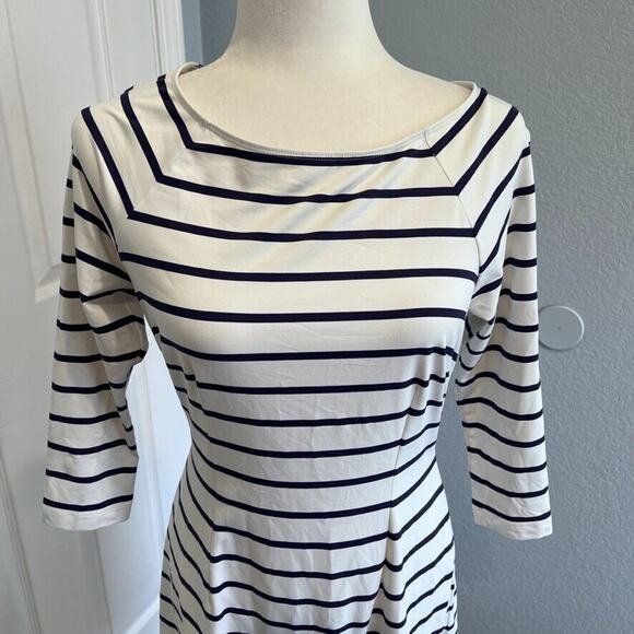 J. McLaughlin 3/4 Sleeve White Sheath Dress with Blue Stripes Women's Sz. XS - Picture 2 of 12
